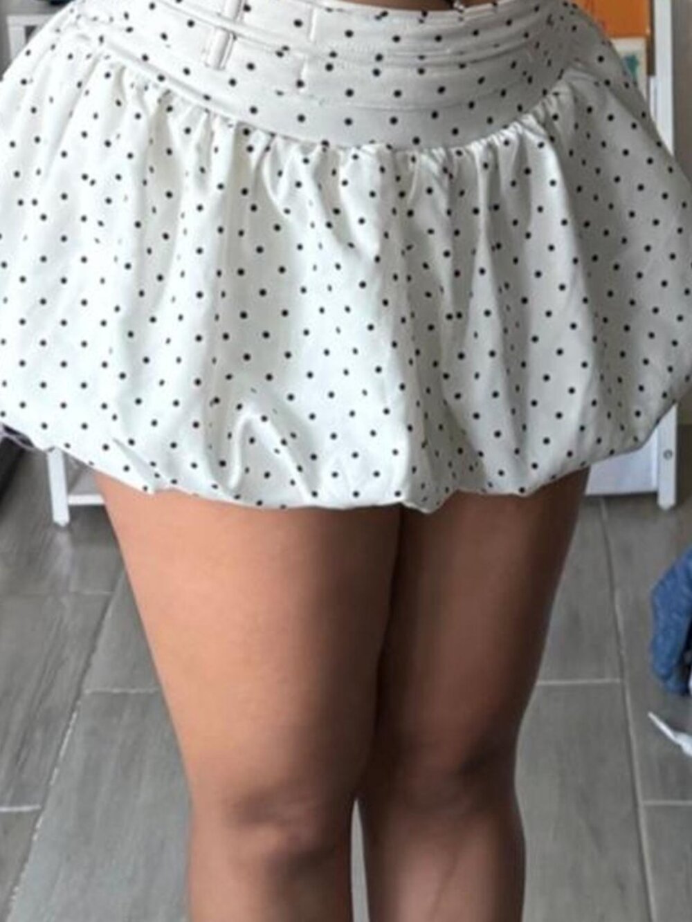 White Black Polka Dot Bubble Mini Skort High Waist Ballerina Skirt